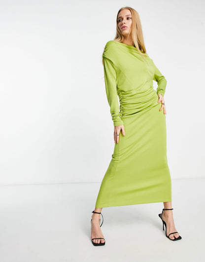 & Other Stories drape jersey midi dress in lime