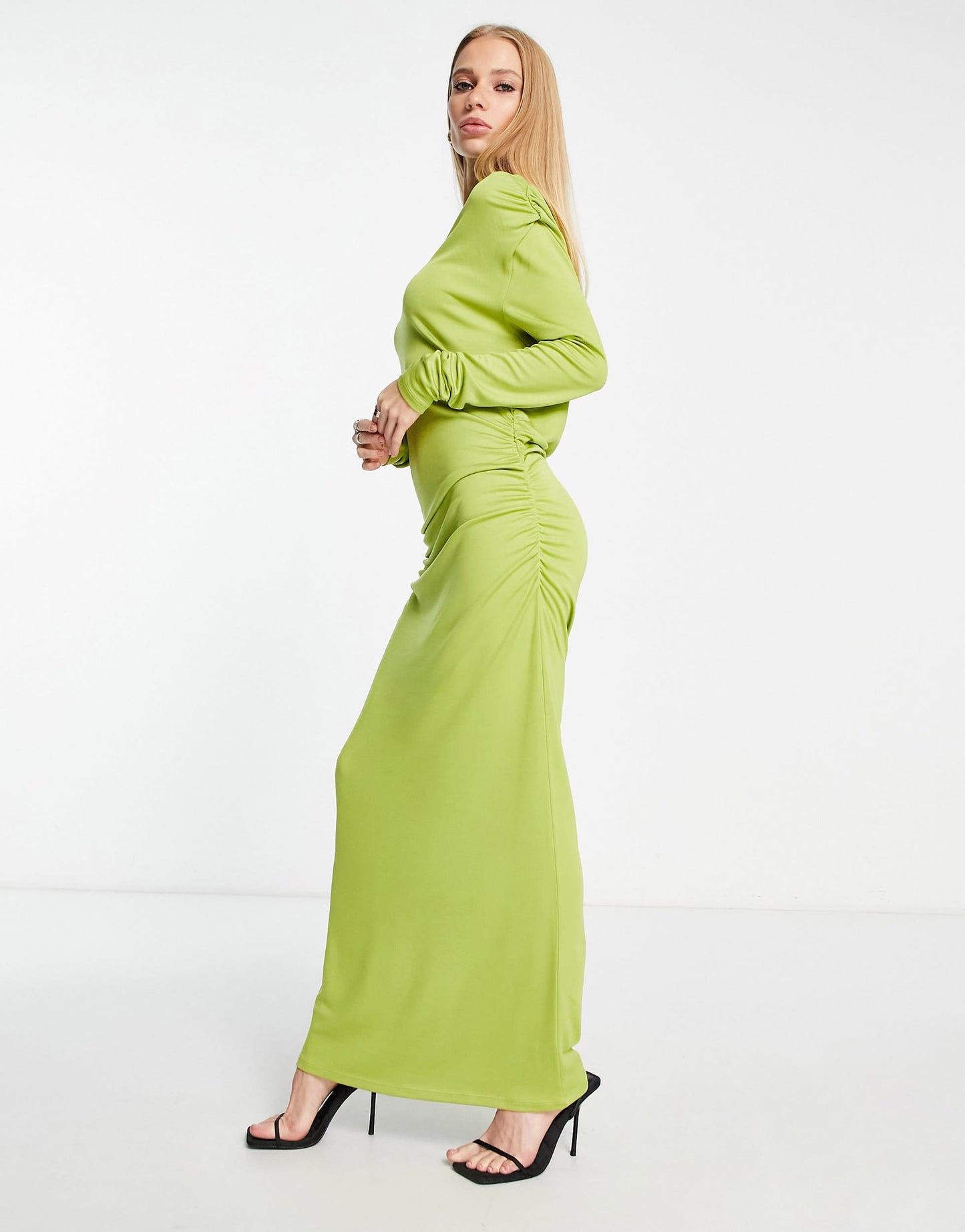 & Other Stories drape jersey midi dress in lime