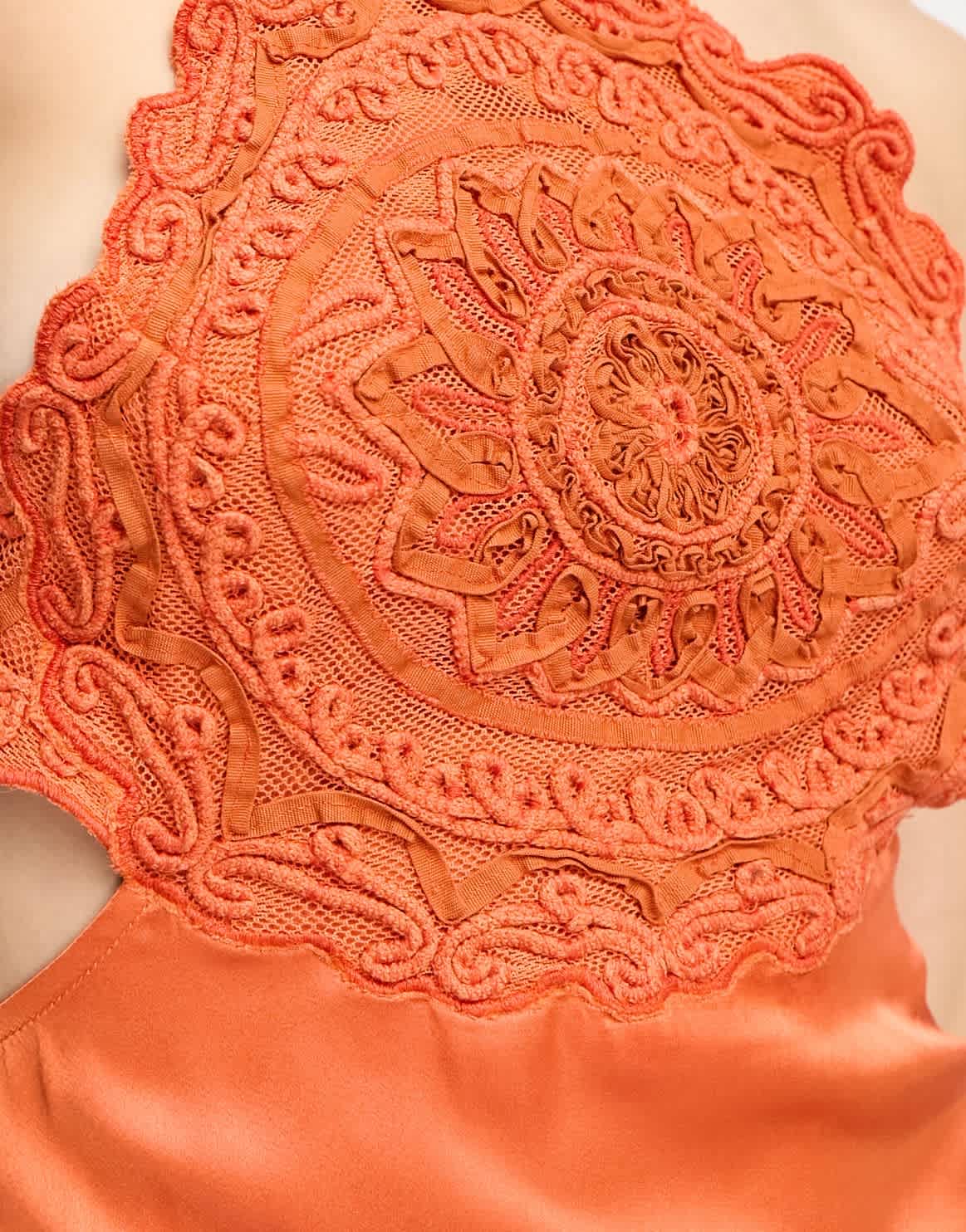 ASOS DESIGN Tall embroidered bodice satin bias midi dress with open back in rust