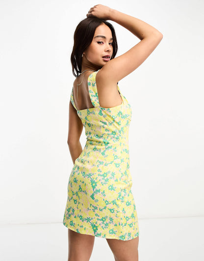 The Frolic exclusive cami mini dress with cup detail in linen pastel floral