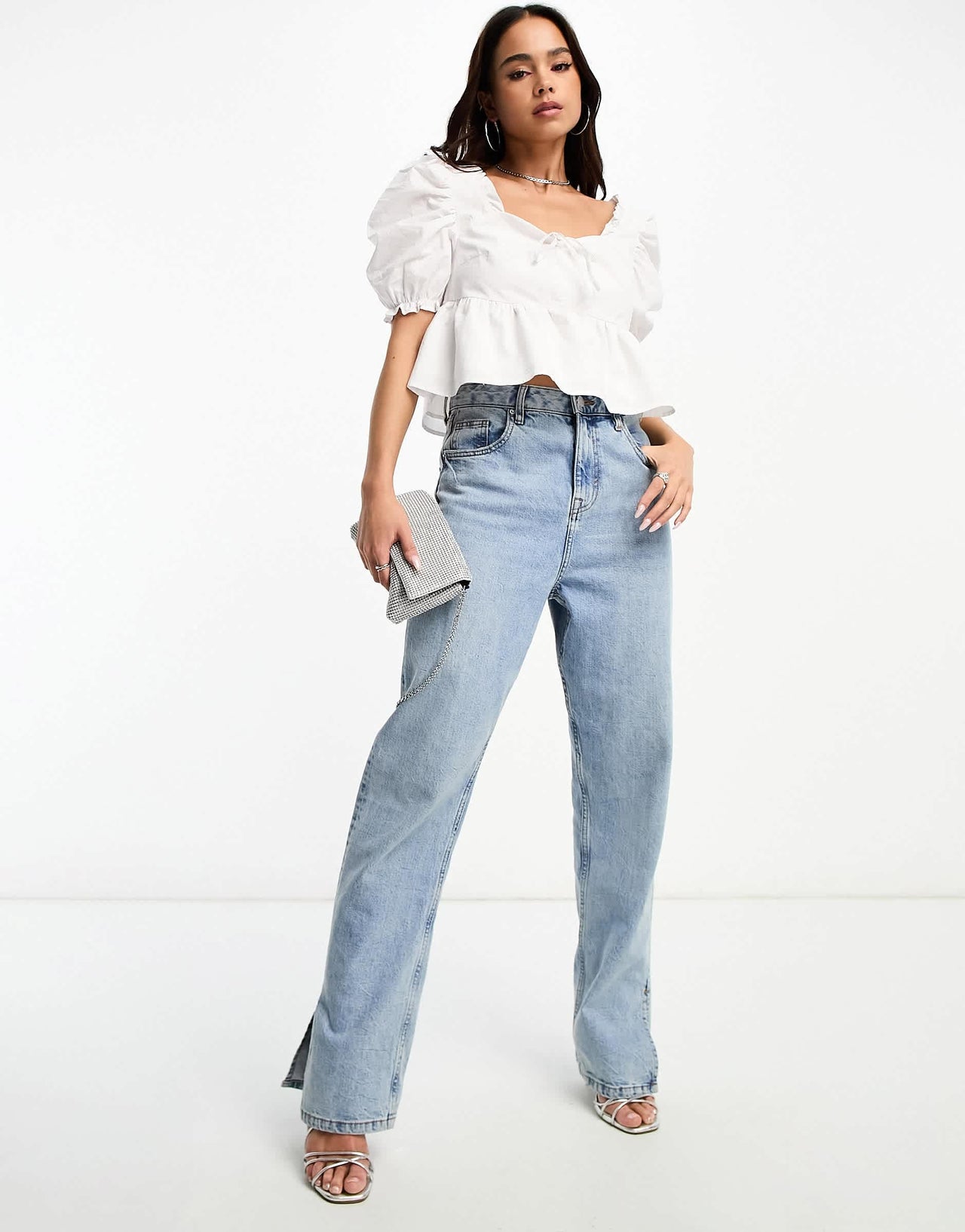 The Frolic exclusive puff sleeve milkmaid cropped blouse in white