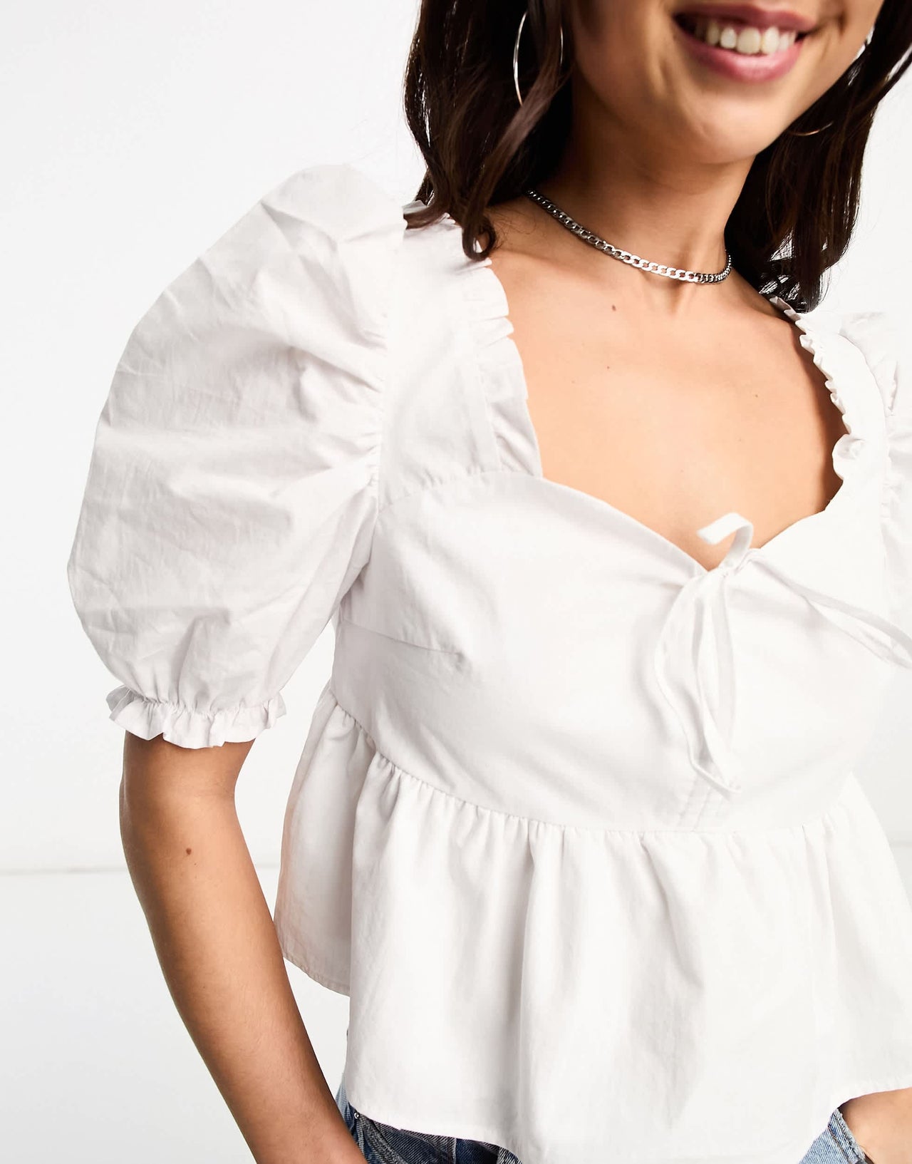 The Frolic exclusive puff sleeve milkmaid cropped blouse in white