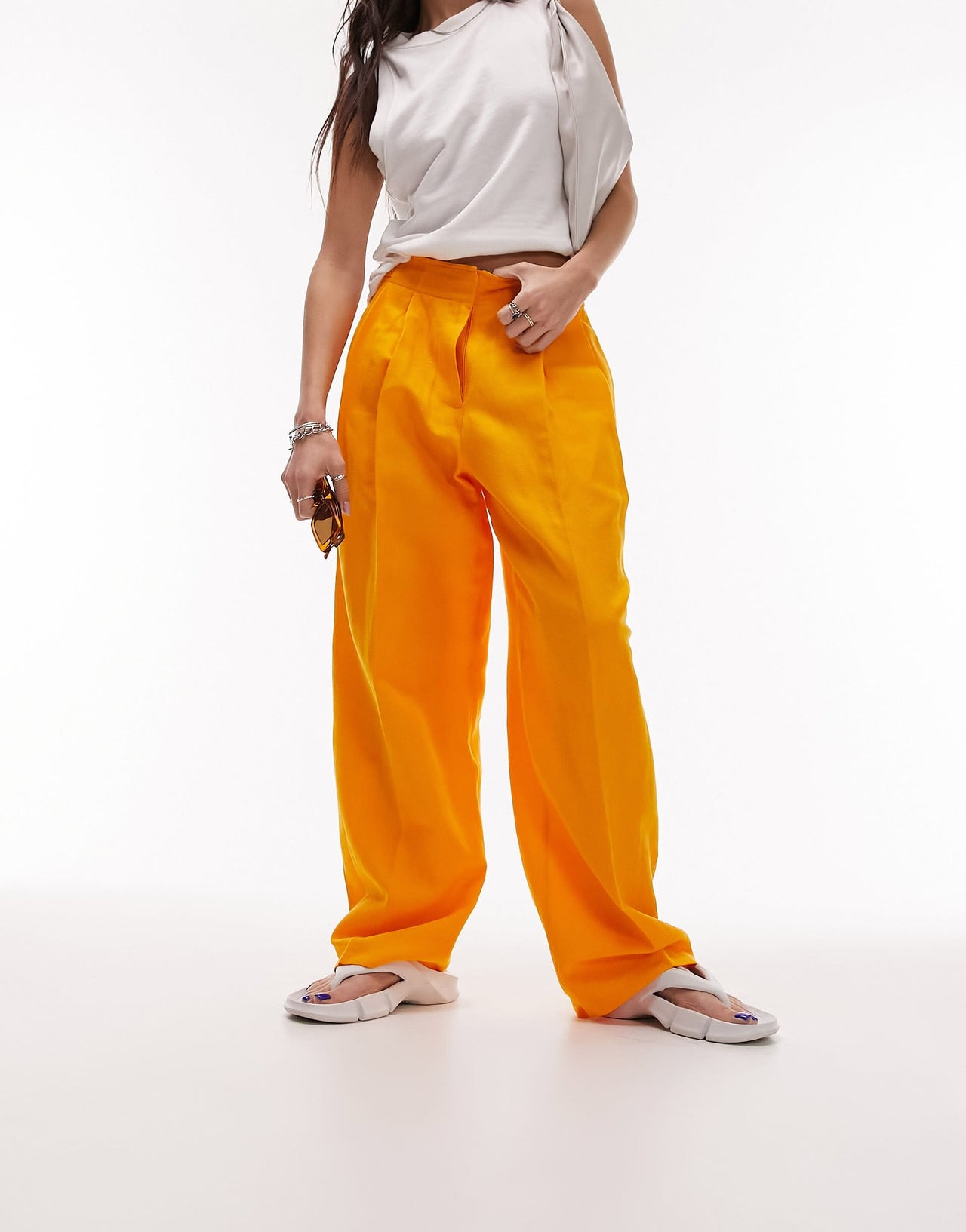 Topshop co-ord linen blend trousers in mango