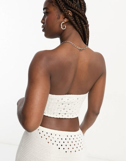 SNDYS crochet bandeau ring detail top co-ord in white