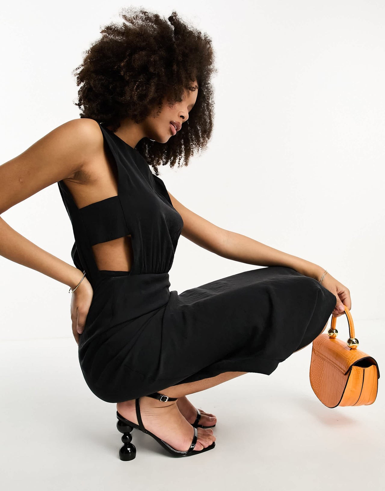 ASOS DESIGN bias cut maxi dress with side tab detail in black