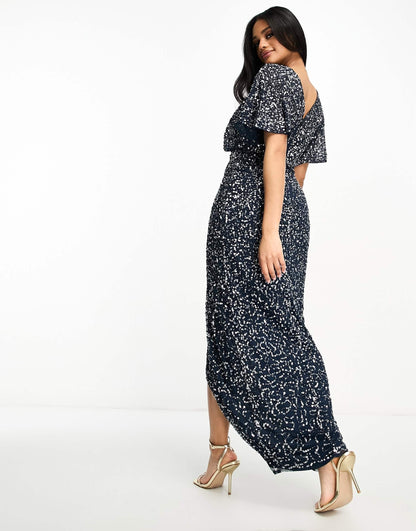 Beauut Bridesmaid embellished maxi wrap dress in navy