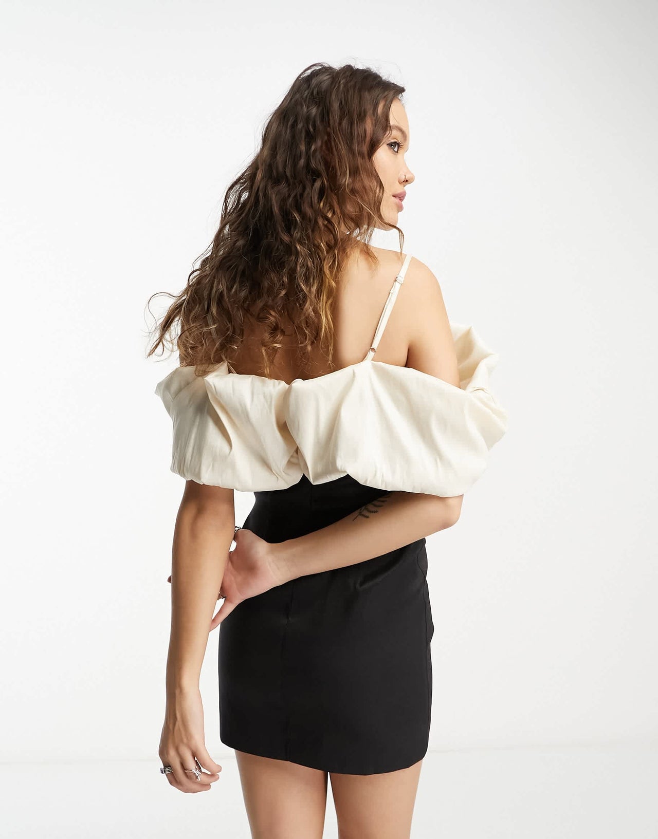 Bershka volume sleeve mini corset dress in cream