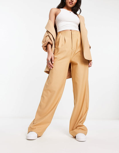 ASOS DESIGN premium stretch tailored trouser in camel pinstripe