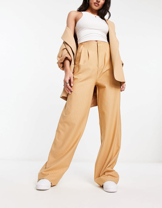 ASOS DESIGN premium stretch tailored trouser in camel pinstripe