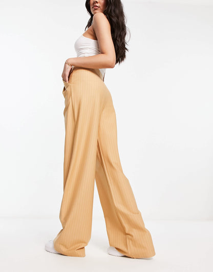 ASOS DESIGN premium stretch tailored trouser in camel pinstripe