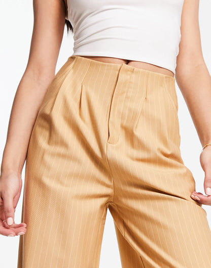 ASOS DESIGN premium stretch tailored trouser in camel pinstripe