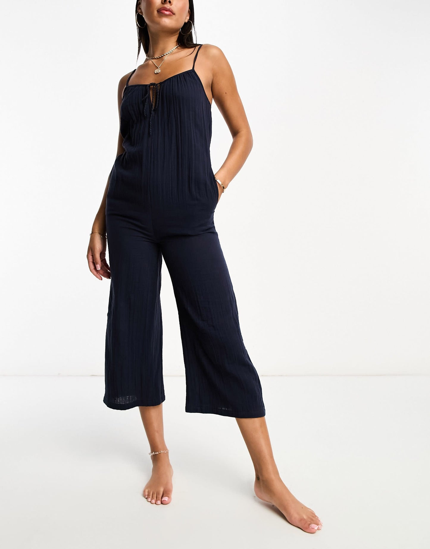 IIsla & Bird beach wide leg strappy jumpsuit in blackened pearl