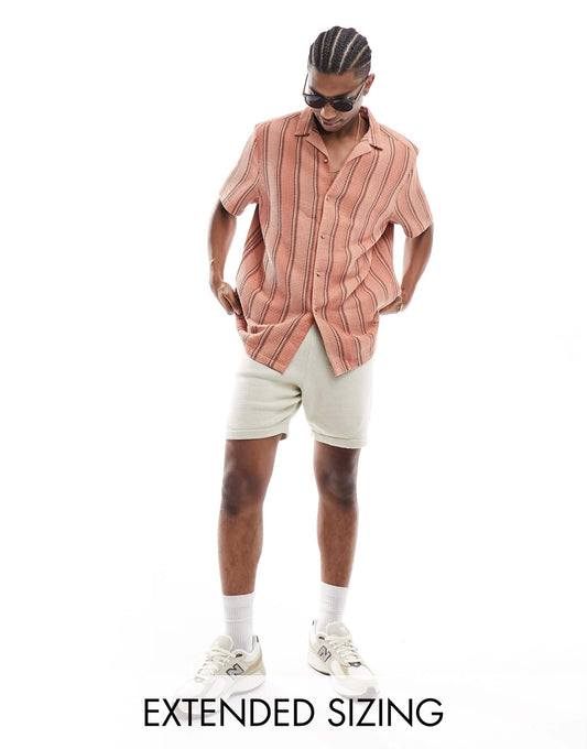 ASOS DESIGN relaxed revere shirt in orange waffle stripe