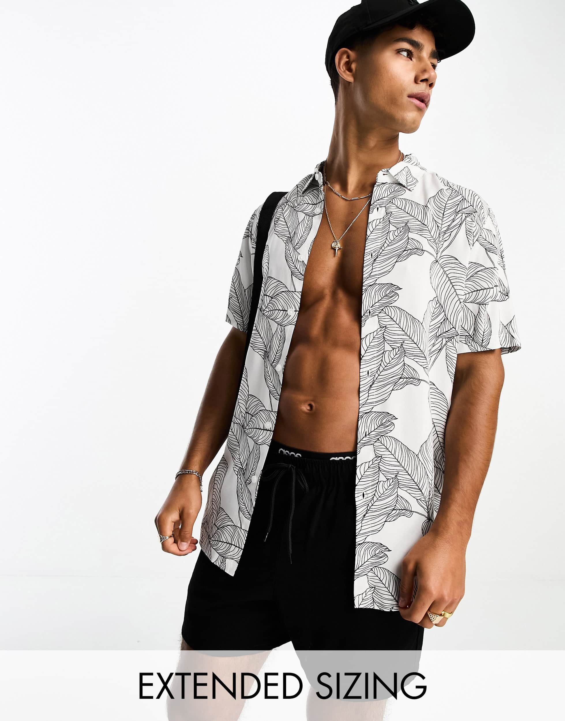 ASOS DESIGN shirt in leaf scribble print