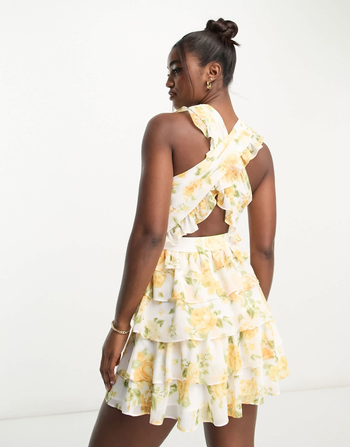 Forever New cut out waist mini dress in yellow floral