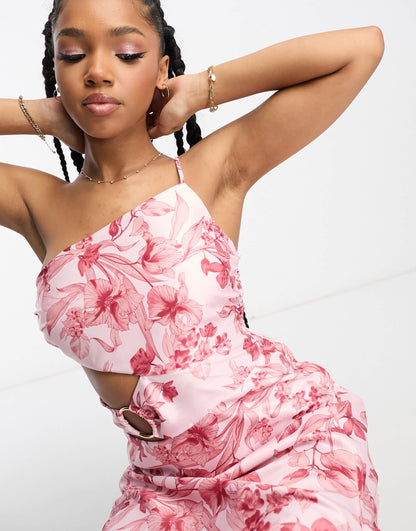 Forever New cut out maxi dress in red floral satin