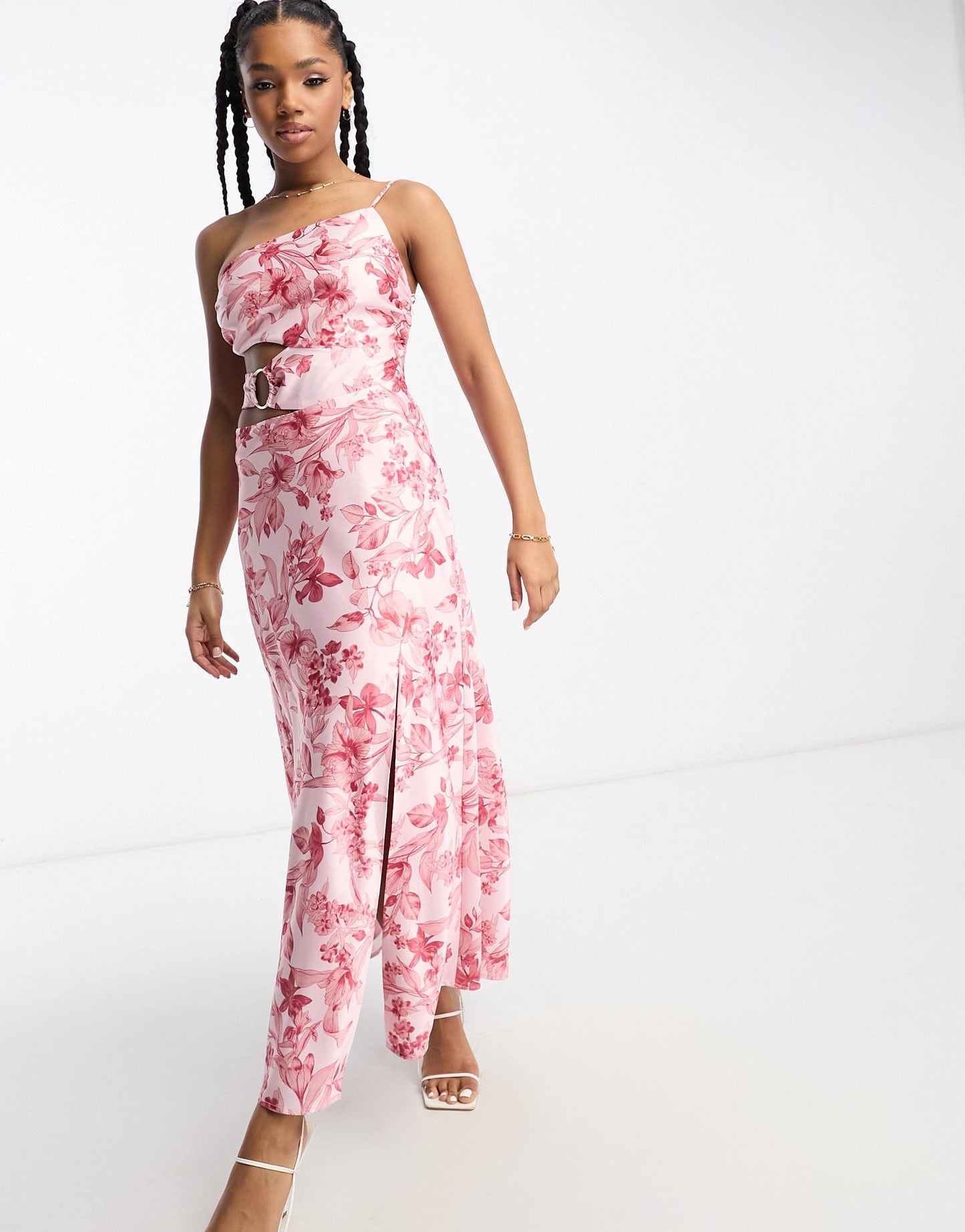 Forever New cut out maxi dress in red floral satin