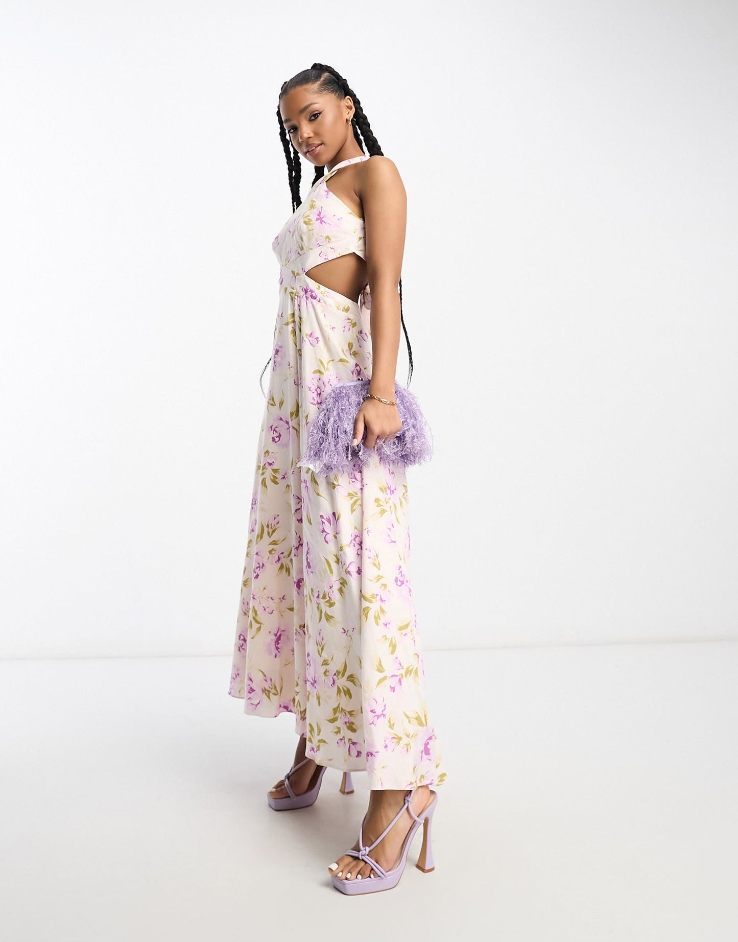 Forever New halter neck open back maxi dress in lilac floral