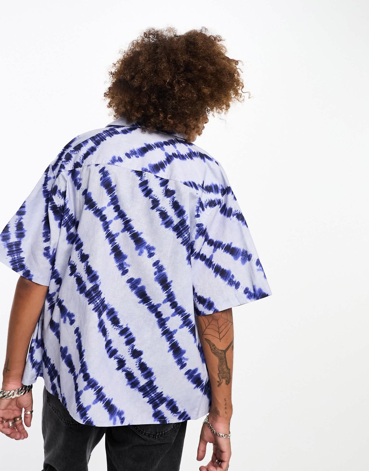 ASOS DESIGN boxy oversized revere linen mix shirt in blue tie dye