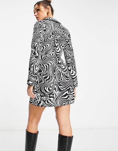 River Island animal print wrap shirt mini dress in black