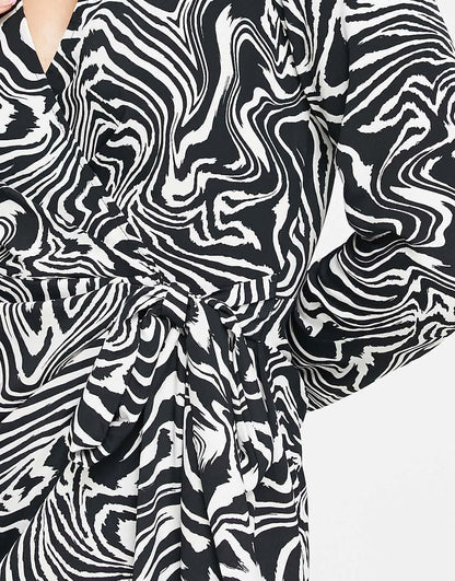 River Island animal print wrap shirt mini dress in black