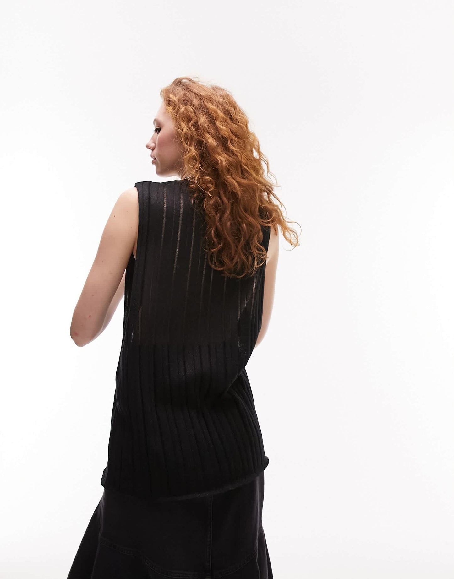 Topshop knitted ladder tank top in black