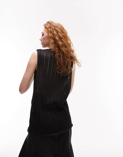 Topshop knitted ladder tank top in black