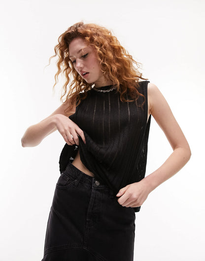 Topshop knitted ladder tank top in black