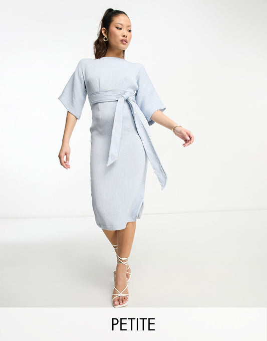 Closet London Petite ribbed pencil midi dress in powder blue