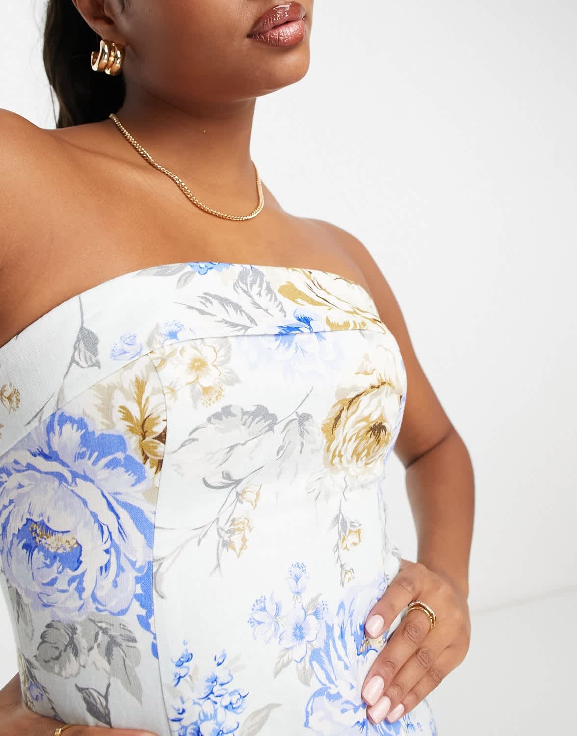 Forever New Petite bandeau mini dress in ivory floral