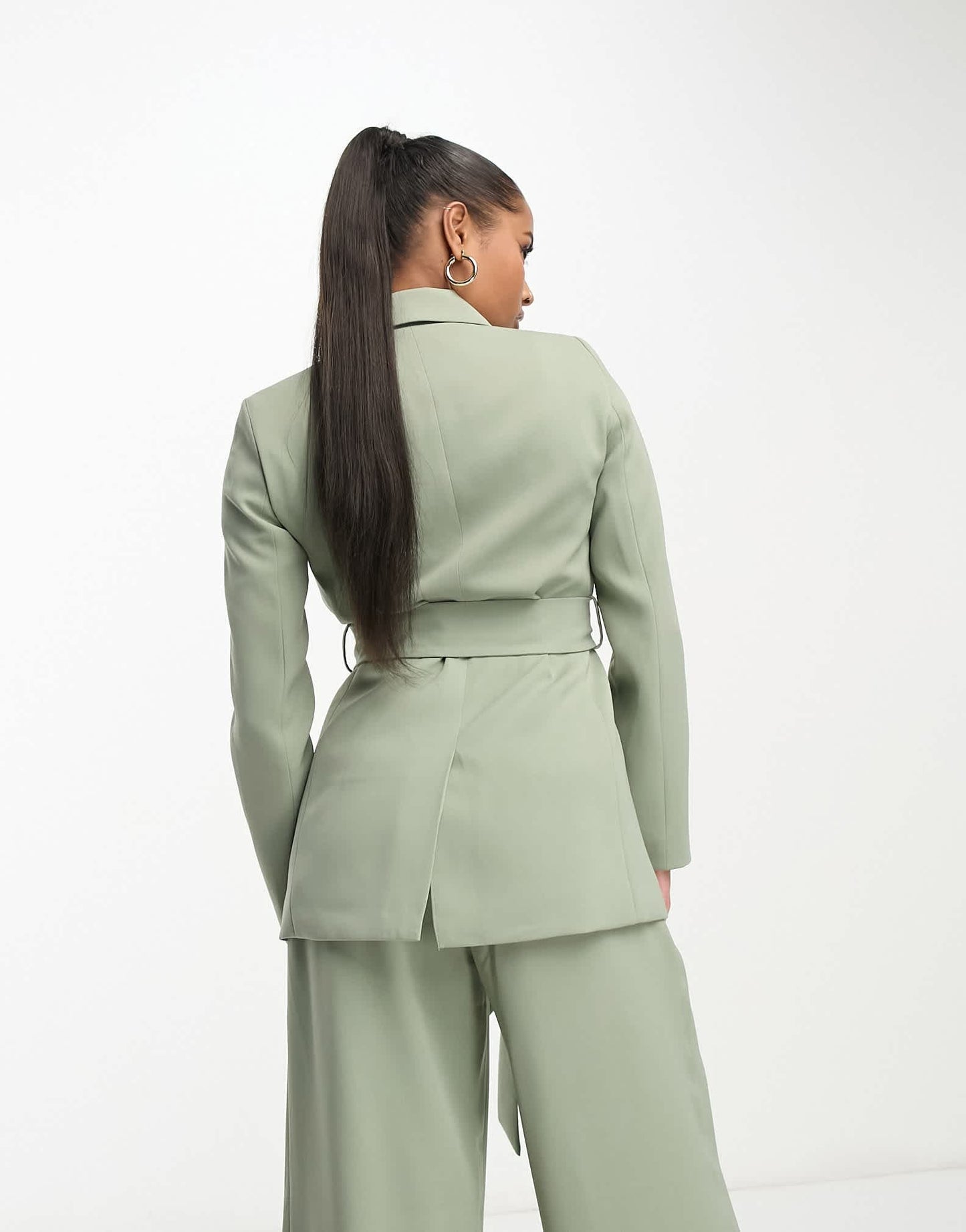 Forever New Petite blazer with tie belt in olive