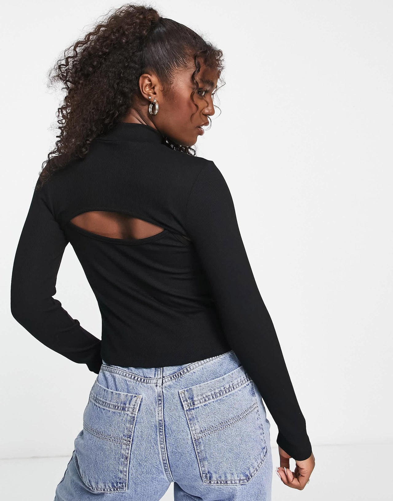 Stradivarius long sleeve cut out top in black