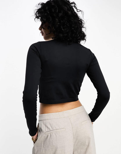 ASOS DESIGN seamless sculpting long sleeve baby tee in black