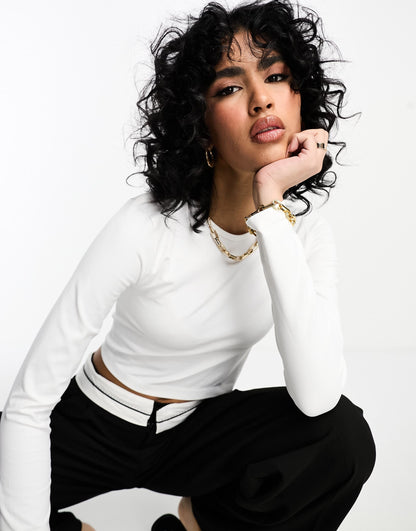 ASOS DESIGN seamless sculpting long sleeve baby tee in white