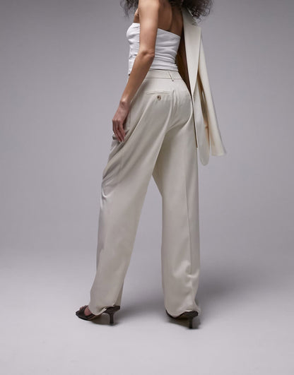 Topshop co-ord straight tailored trouser in light sand