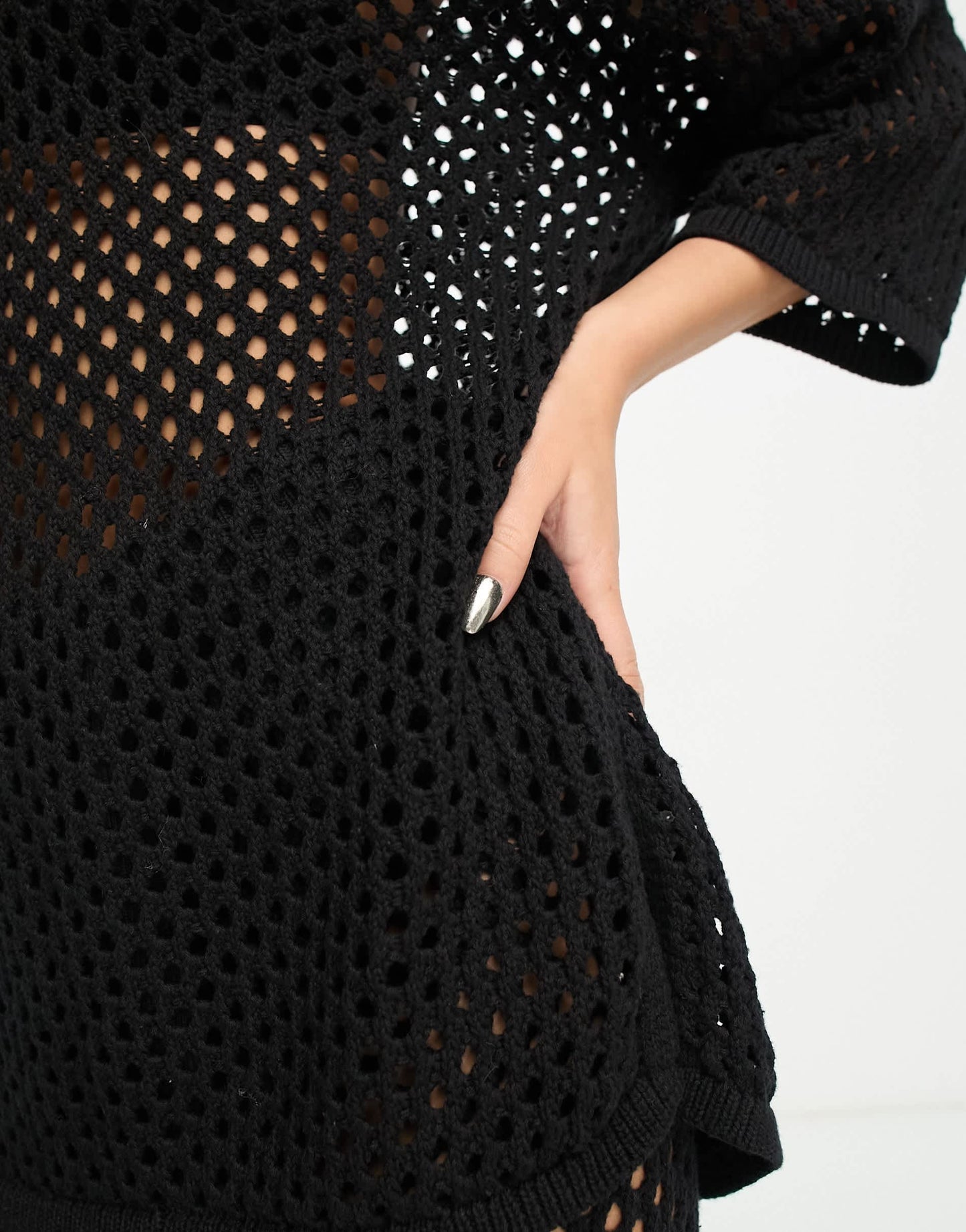 Monki co-ord crochet knitted top in black