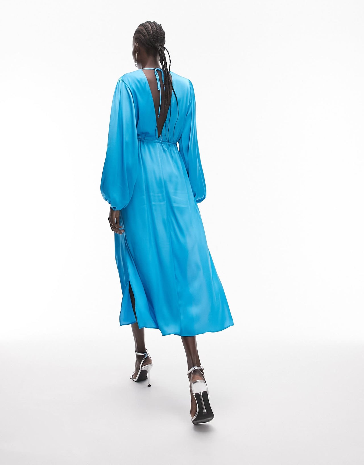 Topshop Tall long sleeve riveria occasion dress in blue