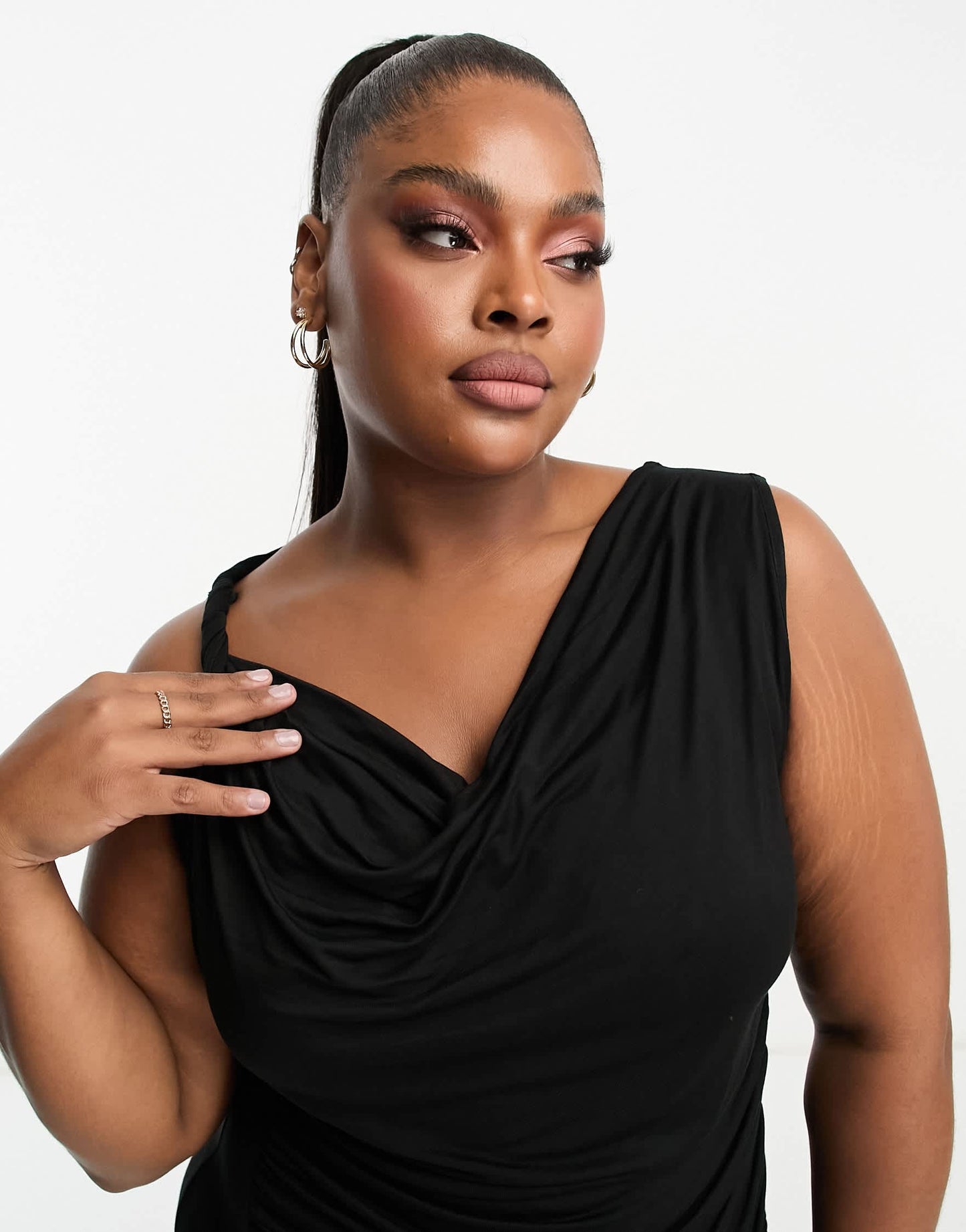 ASOS DESIGN Curve cowl neck drape detail midi dress in black