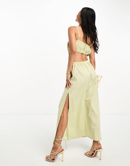 Pretty Lavish ruched cut-out midaxi dress in olive