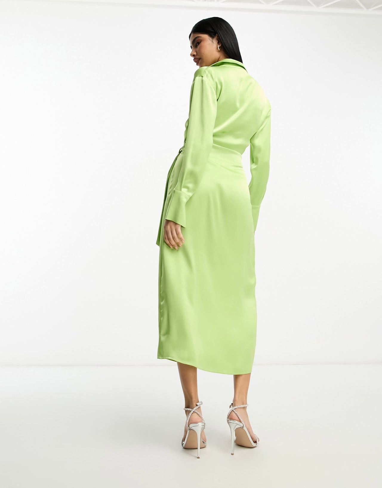 Pretty Lavish wrap shirt midaxi dress in apple green