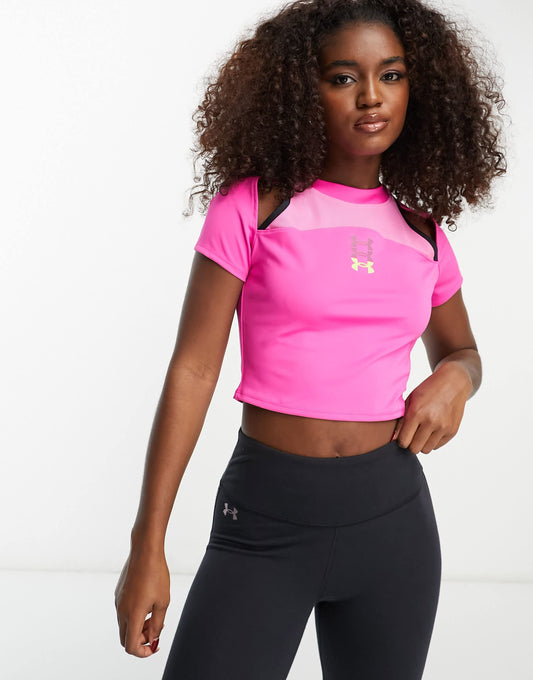 Under Armour Run Anywhere crop top in pink