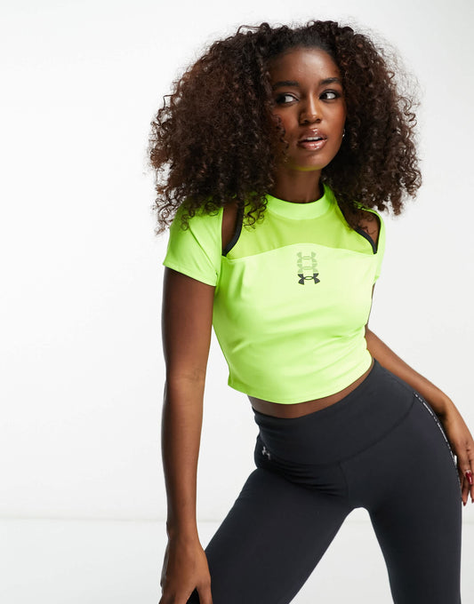 Under Armour Run Anywhere crop top in yellow