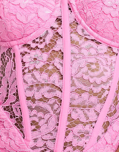Bardot Olina lace corset midi dress in pink