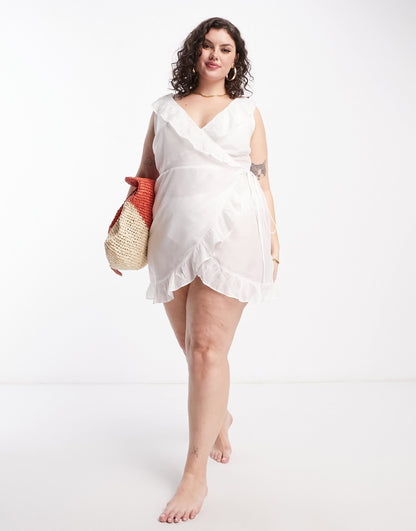 Simply Be wrap beach dress in white