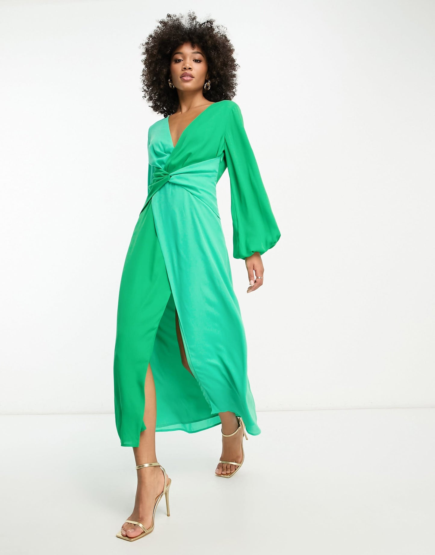 Pretty Lavish knot front contrast maxi dress in green