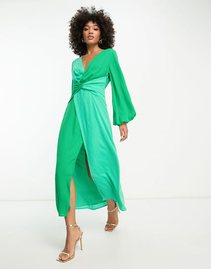 Pretty Lavish knot front contrast maxi dress in green