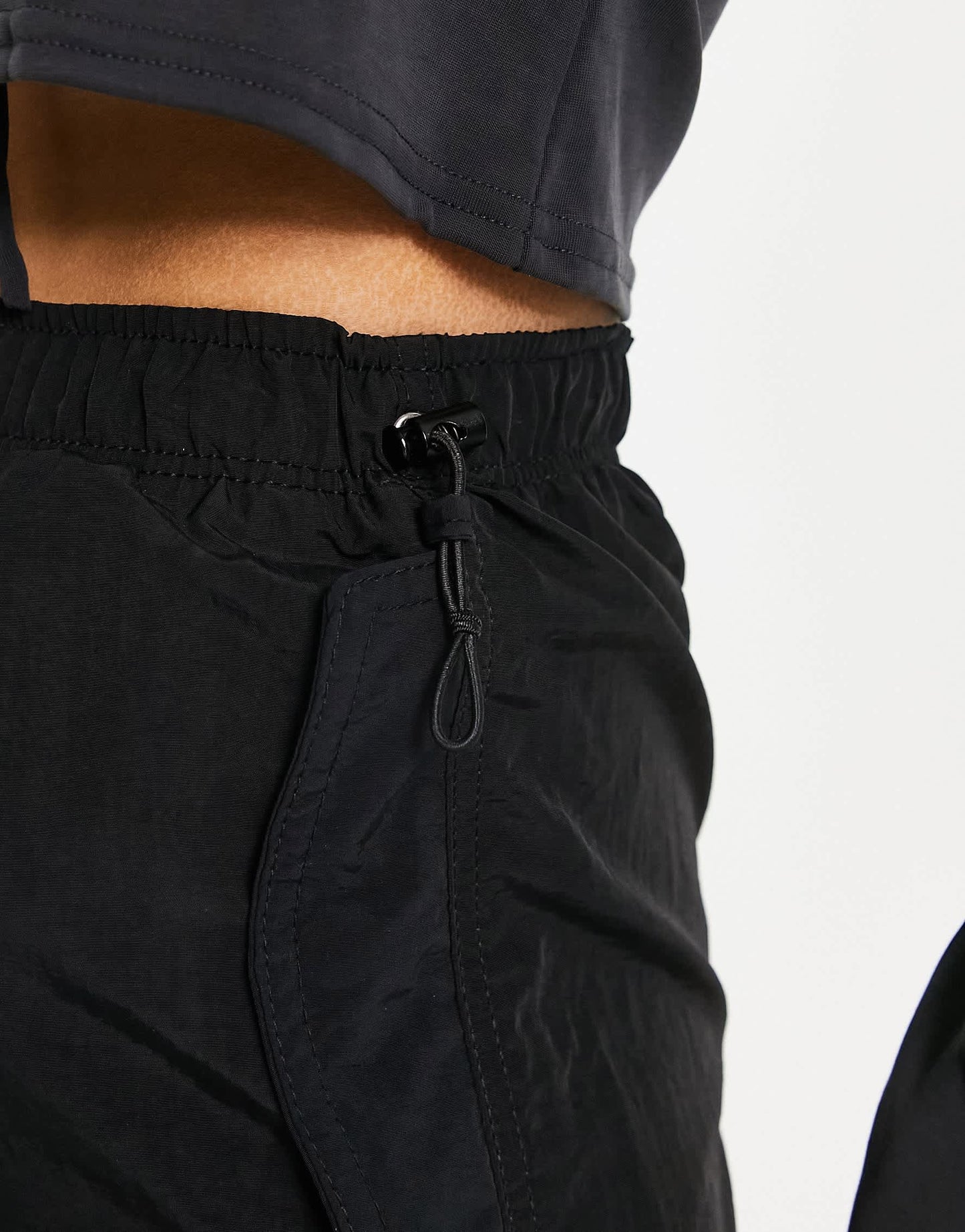 Bershka nylon parachute trouser in black