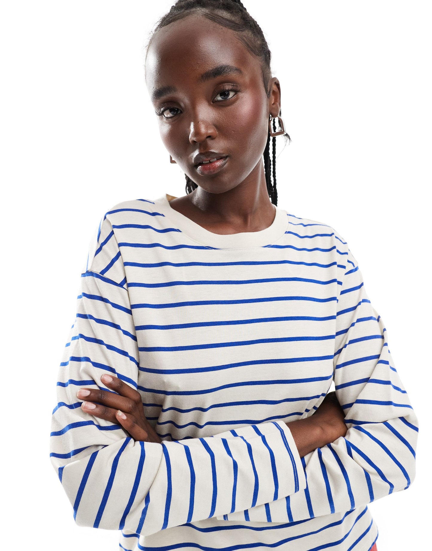 Monki long sleeve t-shirt in beige with blue stripe