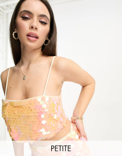 Collective the Label Petite exclusive disc sequin bralet co-ord in burnt apricot