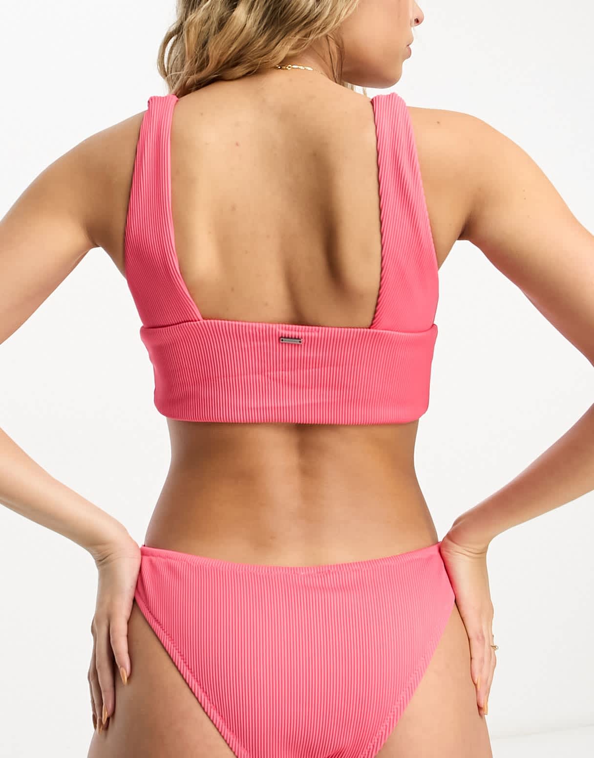 We Are We Wear rib amy plunge bikini top in cerise pink